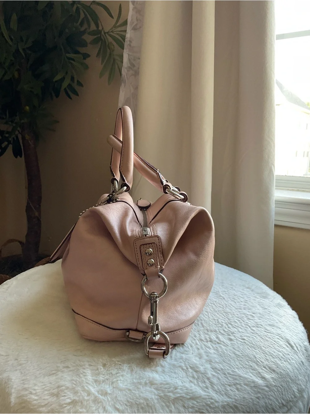 Coach Blush Pink Leather Satchel with Top Handles